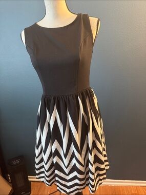 Xhilaration Black and White Chevron Midi Dress